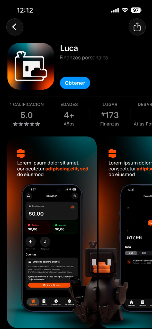 Captura de la app Luca en App Store
